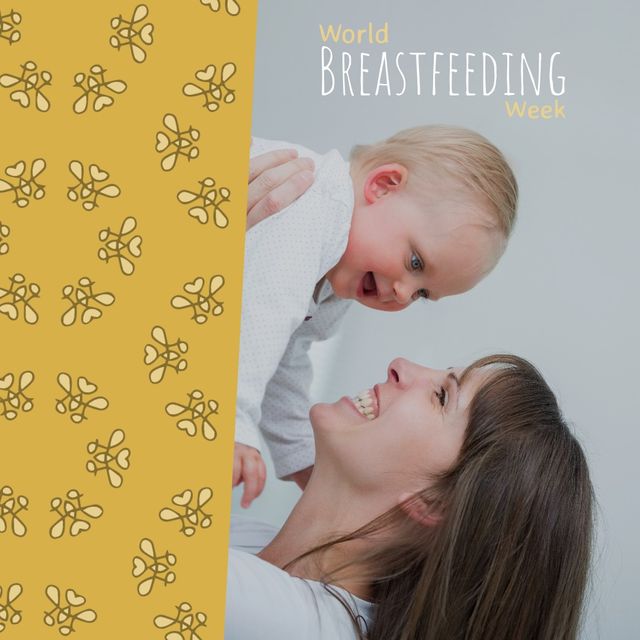 Image showing a joyful mother lifting and smiling at her baby, used to celebrate World Breastfeeding Week. Perfect for maternal health campaigns, parenting blogs, and educational resources on breastfeeding benefits.