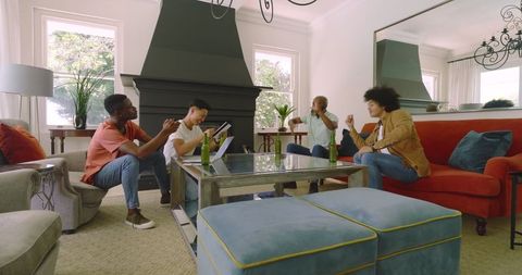 Diverse Friends Enjoying Time in Cozy Living Room
