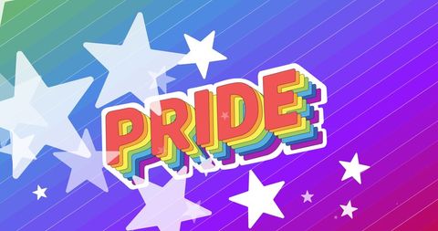 Pride Text with Rainbow Colors on Gradient Background