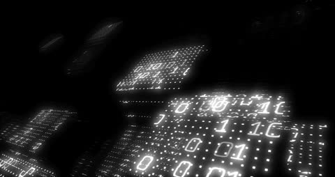 Digital Binary Code Data Streaming on Black Background