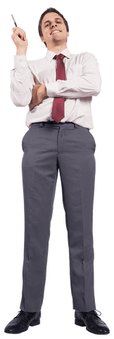 Confident Caucasian Businessman in Formal Attire with Pen Transparent