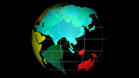 Animated Digital Globe with Falling Stripes on Black Background