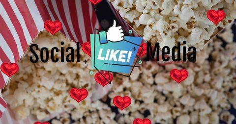 Popcorn and hearts with social media like icon