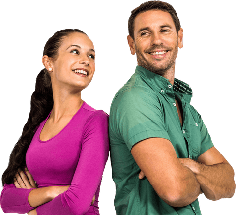 Smiling Couple Standing Back to Back on Transparent Background