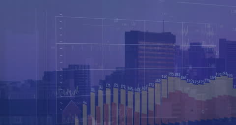 Digital Composite of Business Graphs Over Cityscape