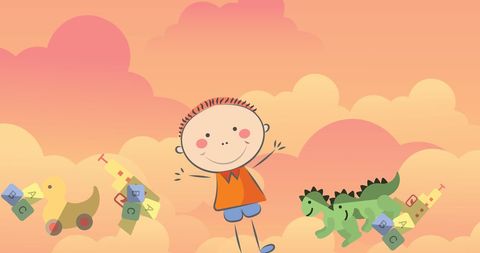 Happy Child Playing Among Clouds with Toys - Download Free Stock Images Pikwizard.com