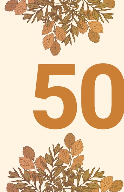 Celebrating a golden milestone, the elegant foliage frames the prominent number 50, evoking a sense of accomplishment and longevity. Ideal for anniversary invitations or commemorating half a century of excellence in various fields.