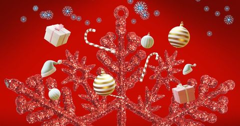 Festive Christmas Decorations Over Sparkling Snowflake - Download Free Stock Images Pikwizard.com