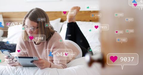 Woman Engaging with Social Media Platforms Online on Smartphone