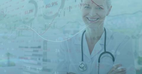 Doctor Analyzing Digital Financial Graphs for Healthcare Analytics