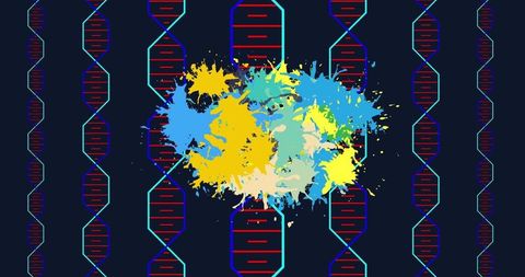 Colorful DNA Abstract with Molecular Structures
