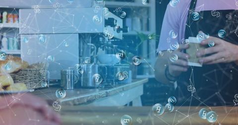 Barista Serving Coffee in Digital Currency Exchange Environment