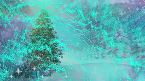 Enchanted Winter Landscape with Digital Christmas Tree