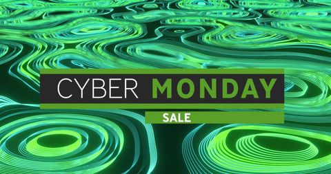 Cyber Monday Sale Graphic with Green Wavy Lines