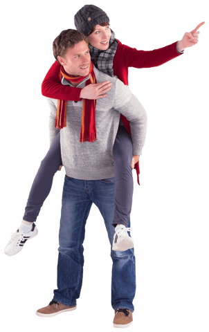 Playful Couple Piggyback Joy with Transparent Background
