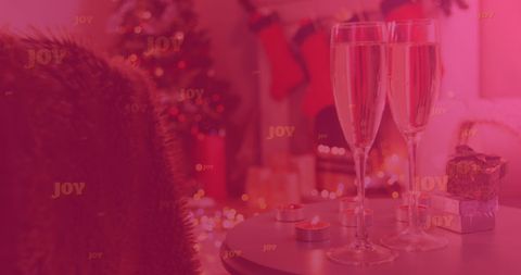 Cozy Christmas Celebration with Champagne and Decorations