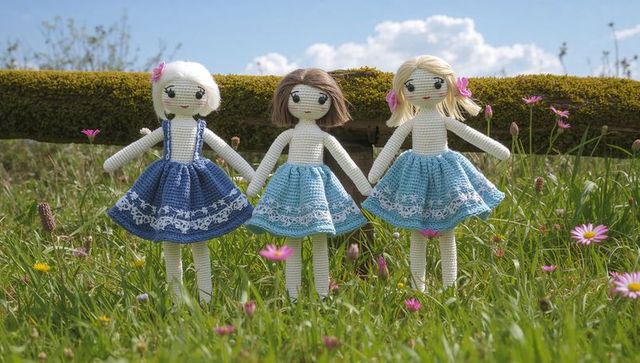 Whimsical Crochet Dolls in a Wildflower Meadow
