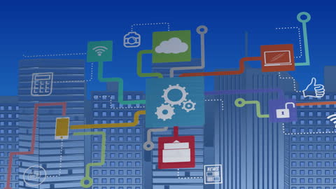 Digital Interface Connectivity Over Urban Skyline