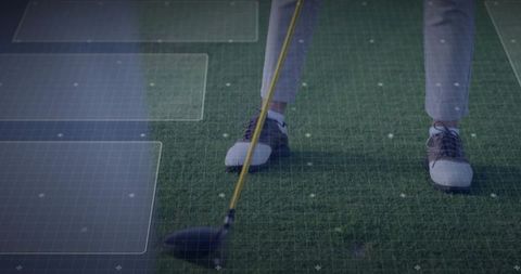 Golf precision focus on tee with golden shaft driver