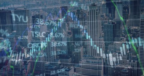 Cityscape with Stock Market Data Graphics Overlay - Download Free Stock Images Pikwizard.com