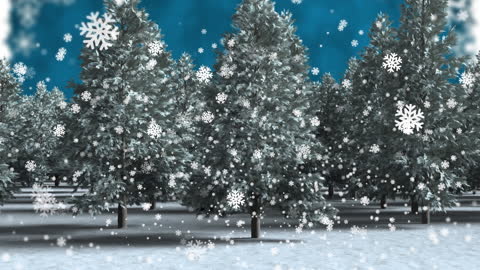 Peaceful Winter Forest with Falling Snowflakes