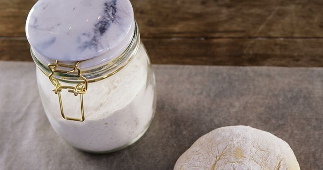 Rustic Kitchen Scene with Jar of Flour and Dough Ball - Download Free Stock Images Pikwizard.com