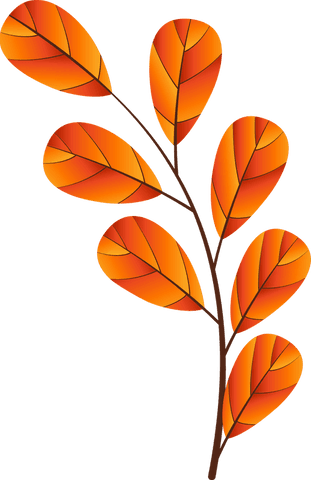 Transparent autumn branch with gradient orange-red leaves