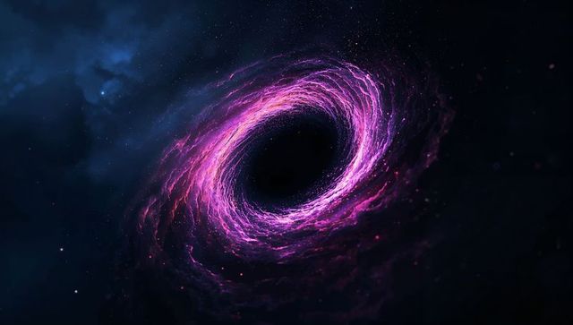Vibrant purple vortex illuminating vast cosmic background