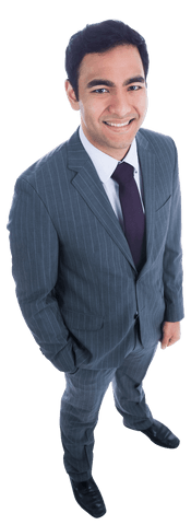 Transparent Businessman in Pinstripe Suit Smiling Confidently