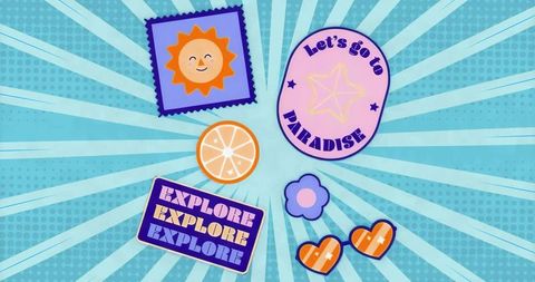 Vibrant travel and adventure sticker illustration