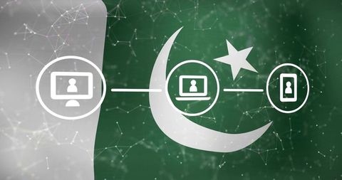 Pakistan digital connectivity concept with crescent star and connected device icons