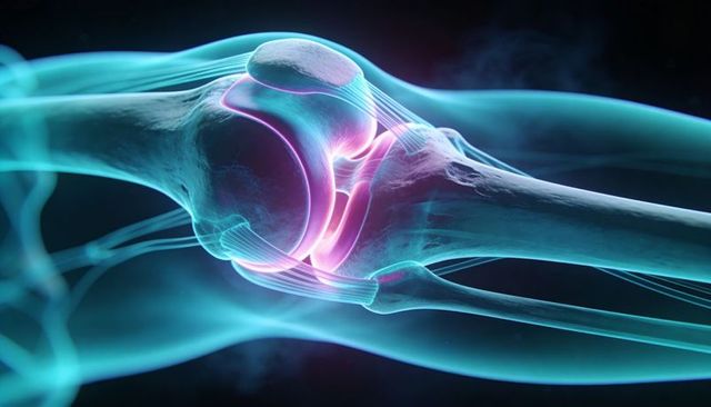 Detailed 3D Knee Joint Anatomy Showing Ligaments, Cartilage, Menisci, Bones, Tendons