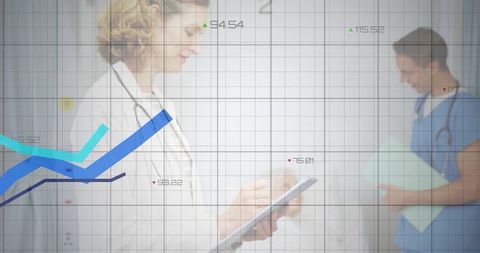 Medical Professionals Analyzing Data with Technology in Hospital Setting