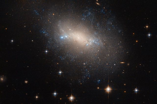 This galaxy, known as NGC 2337, resides 25 million light-years away in the constellation of Lynx. NGC 2337 is an irregular galaxy, meaning that it — along with a quarter of all galaxies in the Universe — lacks a distinct, regular appearance. The galaxy  was discovered in 1877 by the French astronomer Édouard Stephan who, in the same year, discovered the galactic group Stephan’s Quintet (heic0910i).   Although irregular galaxies may never win a beauty prize when competing with their more symmetrical spiral and elliptical peers, astronomers consider them to be very important. Some irregular galaxies may have once fallen into one of the regular classes of the Hubble sequence, but were warped and deformed by a passing cosmic companion. As such, irregular galaxies provide astronomers with a valuable opportunity to learn more about galactic evolution and interaction.  Despite the disruption, gravitational interactions between galaxies can kickstart star formation activity within the affected galaxies, which may explain the pockets of blue light scattered throughout NGC 2337. These patches and knots of blue signal the presence of young, newly formed, hot stars.  Image credit: ESA/Hubble &amp; NASA Text credit: European Space Agency  <b><a href="http://www.nasa.gov/audience/formedia/features/MP_Photo_Guidelines.html" rel="nofollow">NASA image use policy.</a></b>  <b><a href="http://www.nasa.gov/centers/goddard/home/index.html" rel="nofollow">NASA Goddard Space Flight Center</a></b> enables NASA’s mission through four scientific endeavors: Earth Science, Heliophysics, Solar System Exploration, and Astrophysics. Goddard plays a leading role in NASA’s accomplishments by contributing compelling scientific knowledge to advance the Agency’s mission.  <b>Follow us on <a href="http://twitter.com/NASAGoddardPix" rel="nofollow">Twitter</a></b>  <b>Like us on <a href="http://www.facebook.com/pages/Greenbelt-MD/NASA-Goddard/395013845897?ref=tsd" rel="nofollow">Facebook</a></b>  <b>Find us on <a href="http://instagrid.me/nasagoddard/?vm=grid" rel="nofollow">Instagram</a></b>     
