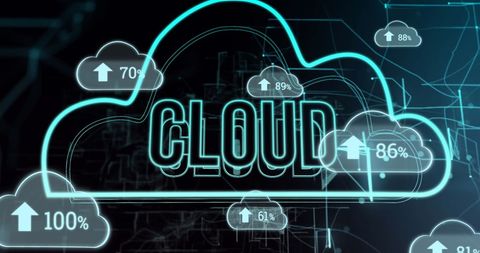 Cloud computing concept overlay with data transfer icons