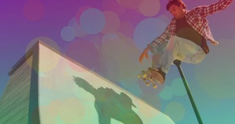 Man Doing Extreme Skateboarding Trick on Ramp in Colorful Overlay - Download Free Stock Images Pikwizard.com