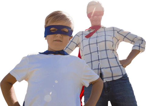 Mother and Son as Superheroes on Transparent Background