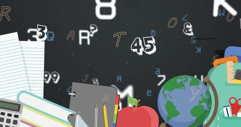 Creative Educational Backdrop with School Supplies and Floating Numbers