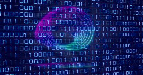 Neon Circles on Binary Code Screen Representing Data Technology - Download Free Stock Images Pikwizard.com