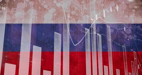 Russia Economic Graphs with Subdued Red, White, and Blue Flag Theme