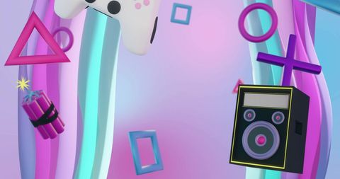 Colorful Gaming Icons Floating Against Pastel Backdrop