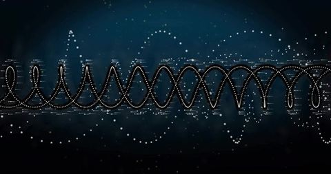 Futuristic glowing waveform in dark virtual space