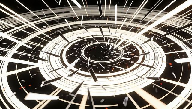 Rotating Neon Vortex Pulsing with Concentric Rings, Shards and Sparks