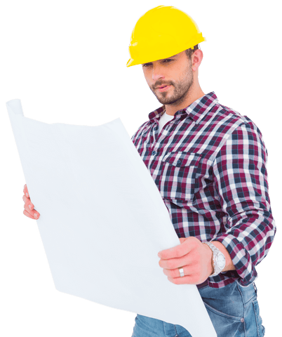 focused construction worker examining blueprints transparent background - Download Free Stock Videos Pikwizard.com