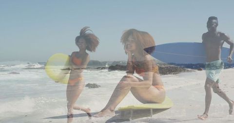 Joyful Surfing Double Exposure with Friends