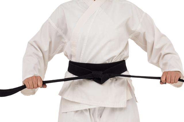 Martial Artist Tightening Black Karate Belt on Transparent Background - Download Free Stock Videos Pikwizard.com