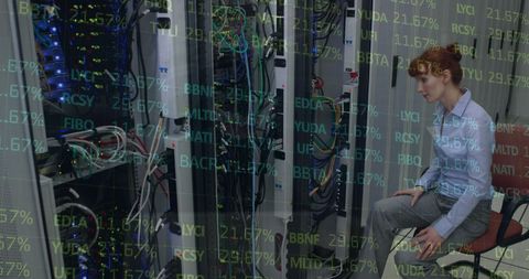 Female Engineer Analyzing Data in Server Room Overlay - Download Free Stock Images Pikwizard.com