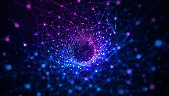 Swirling Neural Network Vortex of Glowing Nodes and Data Filaments