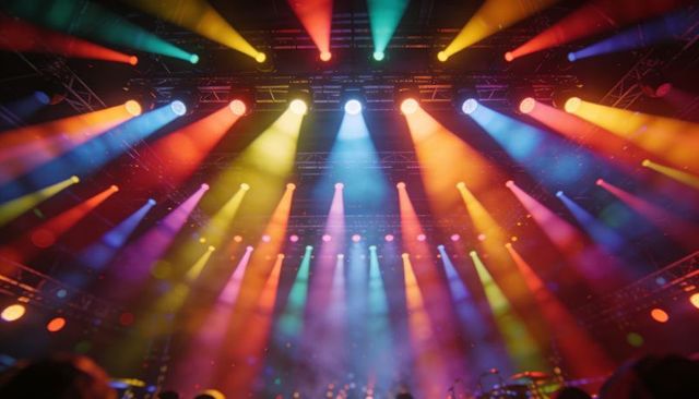 Casting Multicolored Stage Beams Over Concert Crowd with Haze and Truss Lighting Effect