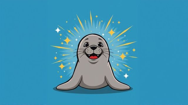 Cheerful cartoon seal with radiant sparkles